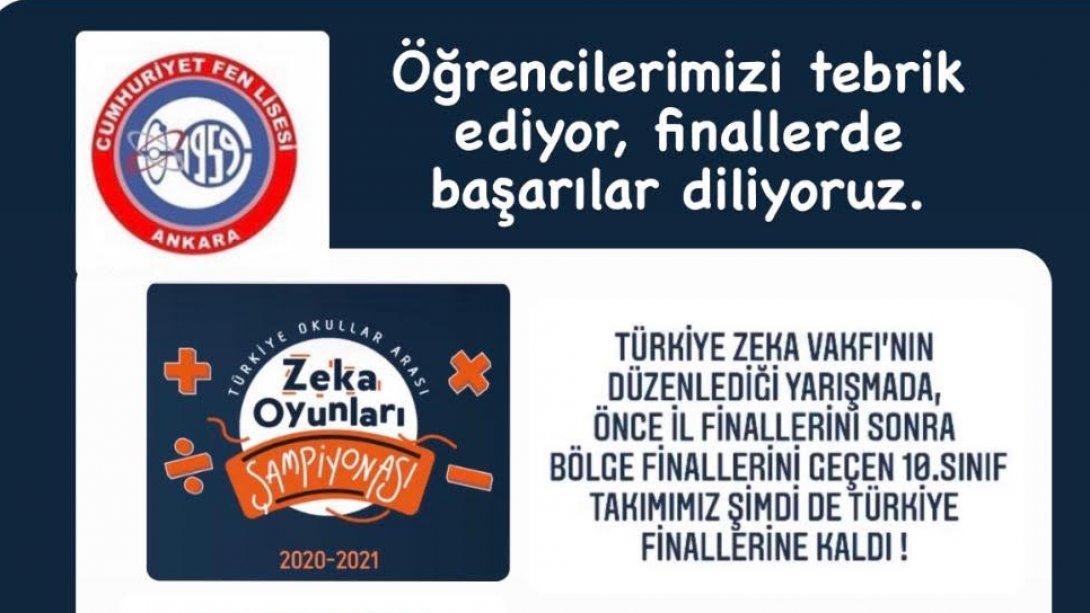 Cumhuriyet Fen Lisesi'nin, Türkiye Okullar Arası Zeka Oyunları Şampiyonası'nda, Büyük Başarısı...